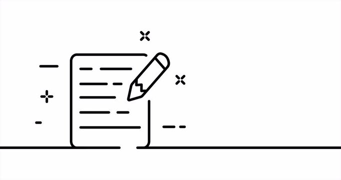 Document with pencil. File, write, folder, work, employee, review, article, text, information. Business concept. One line drawing animation. Motion design. Animated technology logo. Video 4K