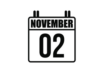 2 November calendar. Simple calendar page for the month of November. Black vector on white background.