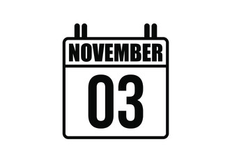 3 November calendar. Simple calendar page for the month of November. Black vector on white background.
