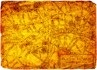 Ancient pictorial plan of London  on white background.     