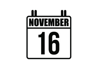 16 November calendar. Simple calendar page for the month of November. Black vector on white background.
