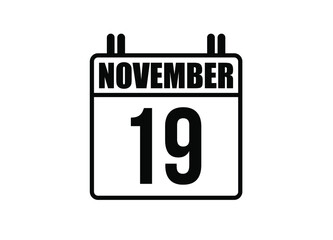 19 November calendar. Simple calendar page for the month of November. Black vector on white background.