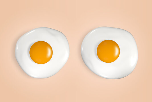 Two fried eggs meaning women who has small breasts size (Cup A), 3D Rendering Image 