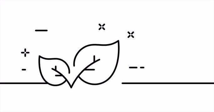Leaves. Plant, leaf, green, produce oxygen, clean air, environment, take care about nature. Ecology concept. One line drawing animation. Motion design. Animated technology logo. Video 4K
