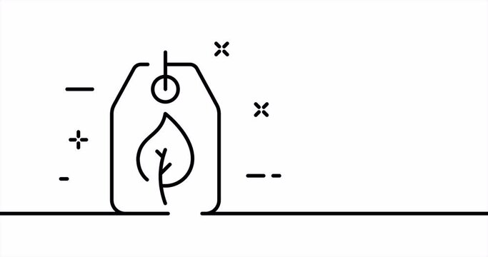Label wit leaf. Eco, biodegradable material, nature, natural, zero waste, pollution. Ecology concept. One line drawing animation. Motion design. Animated technology logo. Video 4K