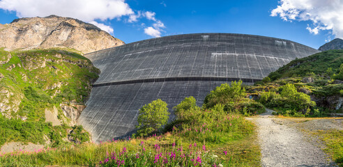 The Grande Dixence Dam in the canton of Valais in Switzerland is a tallest concrete gravity dam in...