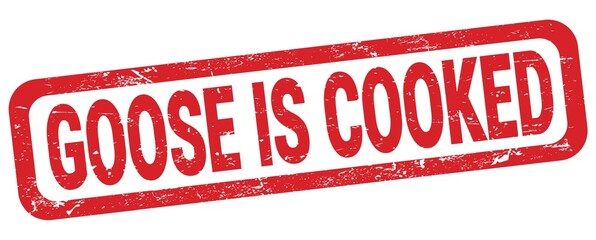 GOOSE IS COOKED text written on red rectangle stamp.