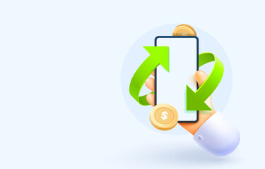 Mobile cash back service, financial payment Smartphone mobile screen, technology mobile display. Vector