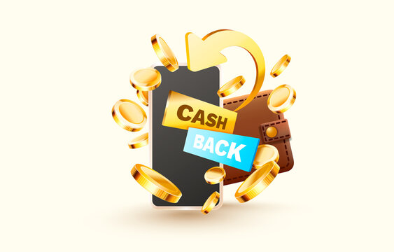 Mobile cash back service, financial payment Smartphone screen, buying with a refund coins. Vector