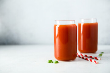 Freshly made tomato drink served for two