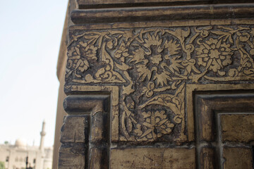Floral Ornaments patterns carved into the exterior wall of Sultan Hasan Mosque, Cairo, Egypt