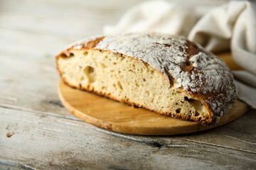 Traditional homemade bread on a wooden desk