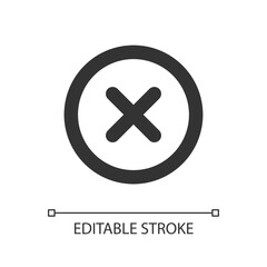 Obraz premium Delete button pixel perfect linear ui icon. Alert error. Toolbar control. Menu command. GUI, UX design. Outline isolated user interface element for app and web. Editable stroke. Arial font used