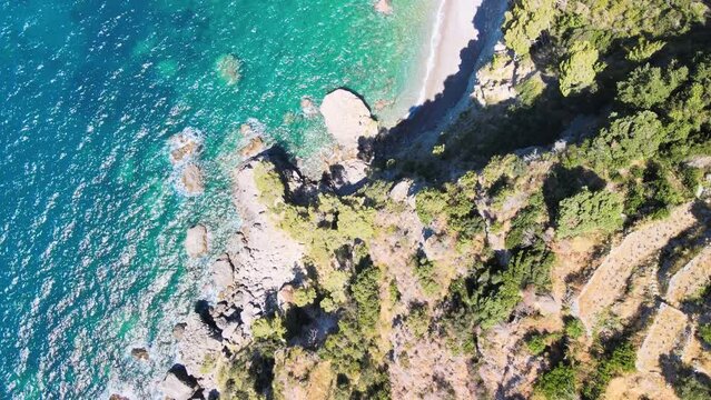 Amazing aerial view of beautiful Amalfi Coast in summer season, Italy. Drone viewpoint
