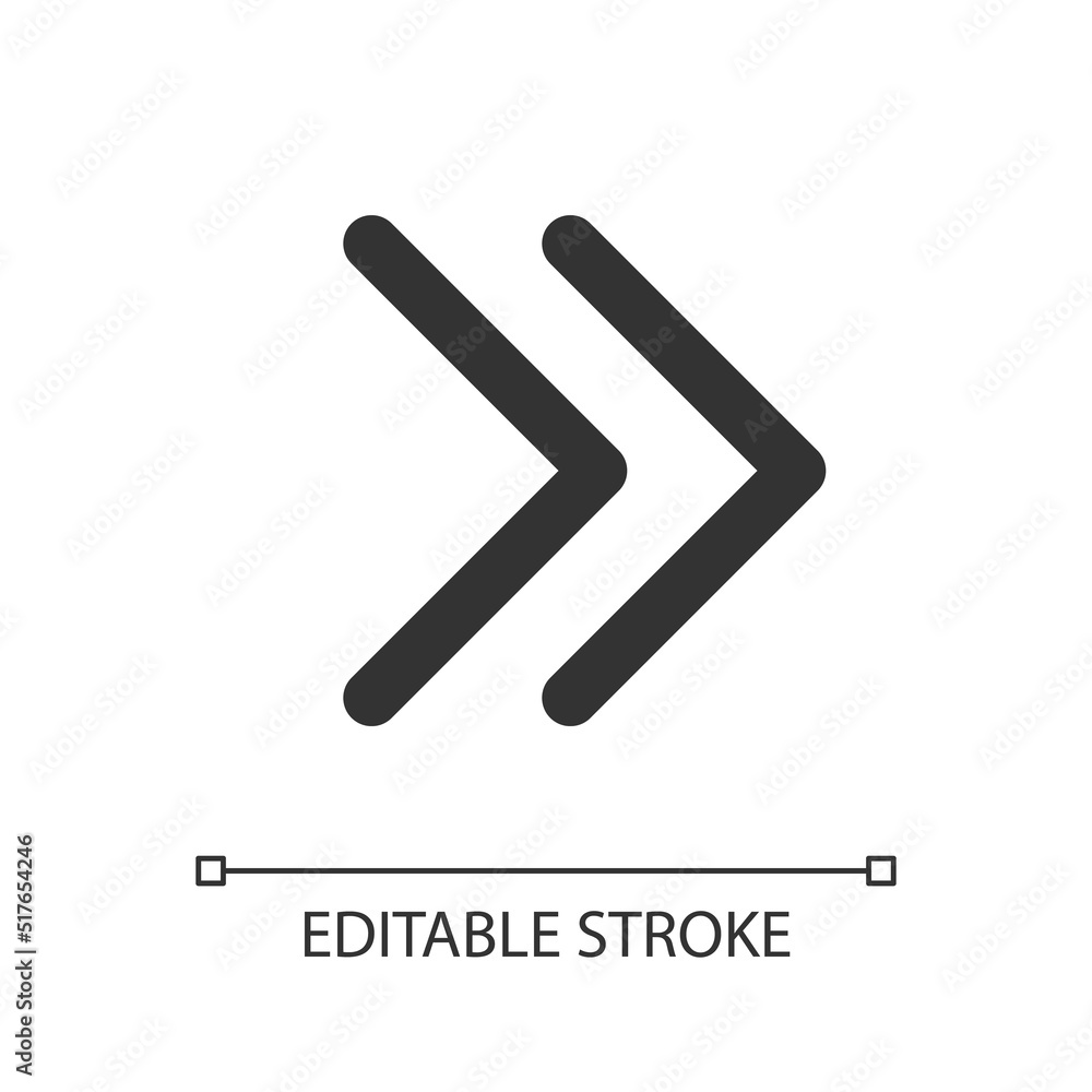 Poster right double arrow pixel perfect linear ui icon. guillemets. fast forward button. speed up. gui, ux 