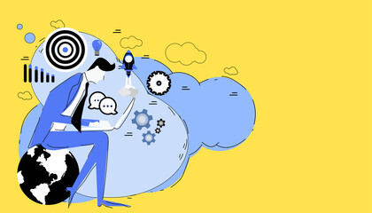  brainstorm with world.icon set idea and concept creativity illustration business  innovation technology modern. 