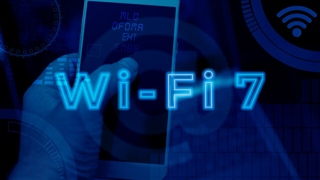 Wi-Fi 7 next standard planned for 2024 latest generation of bandwidth four times faster than Wi-Fi 6. Wi-Fi 7 concept of more efficient bandwidth with new technologies.