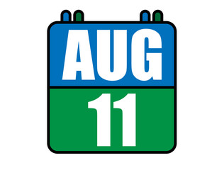 11 August calendar. Blue and green calendar page for August days. Vector isolated on white background.