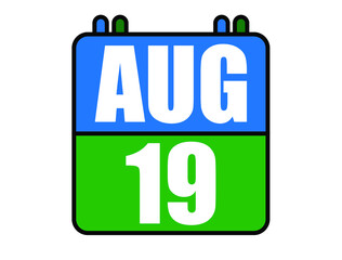 19 August calendar. Blue and green calendar page for August days. Vector isolated on white background.