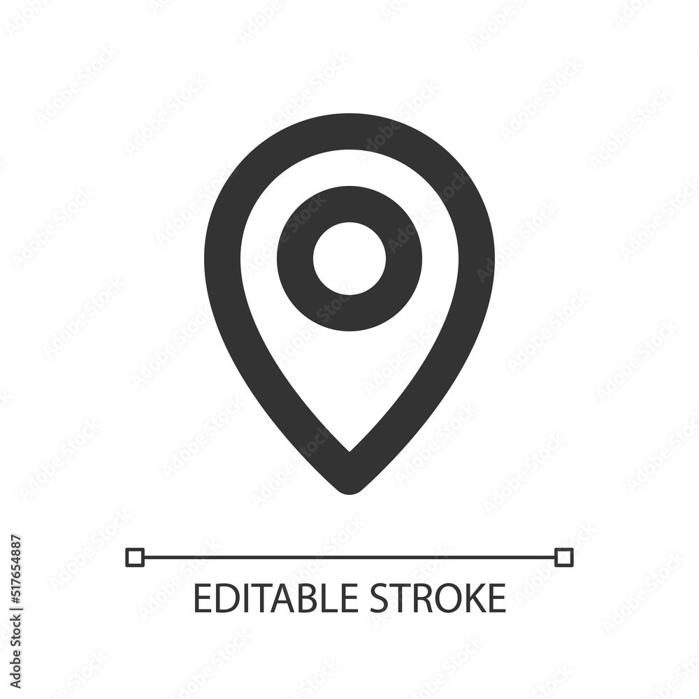 Poster location pin pixel perfect linear ui icon. saving spot on map. search for destination. gui, ux desig