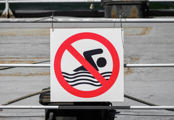 Sign indicating that swimming is prohibited. A sign that you are not allowed to enter the water.