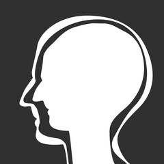 Man profile head. Headache, schizophrenia, mental health concept. Vector Illustration.