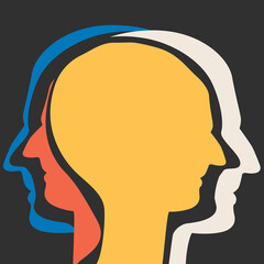 Man profile head. Headache, schizophrenia, mental health concept. Vector Illustration.