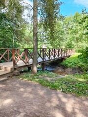 Fototapeta na wymiar Wooden bridge over a small river