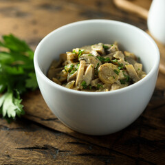 Homemade mushroom ragout with fresh parsley