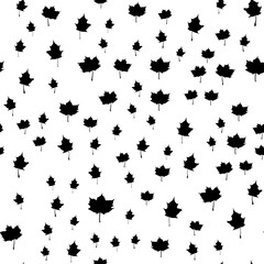 Seamless vector pattern with black maple leaves on a white background. Modern stylish botanicalt flat style illustration for fabric print, wrapping paper