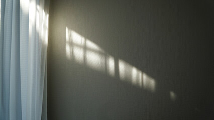 窓から室内に照らされる壁紙に映った太陽の光と影