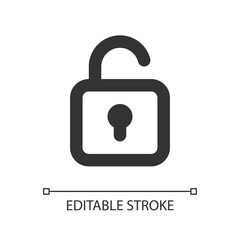 Unlocked padlock pixel perfect linear ui icon. Security setting. Folder access control. GUI, UX design. Outline isolated user interface element for app and web. Editable stroke. Arial font used
