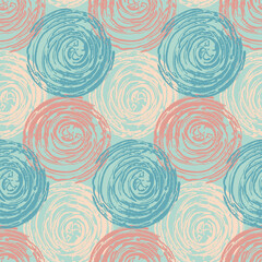 Textured circle abstract pastel blue yellow pink seamless pattern for textile