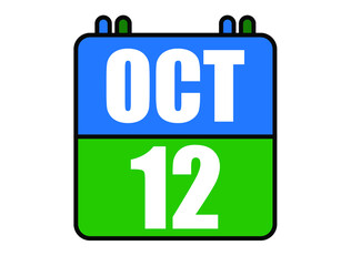 12 October calendar. Blue and green calendar page for October days. Vector isolated on white background.