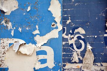 Blue weathered torn billboard