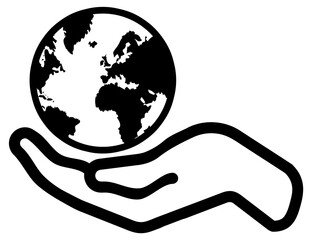Hand icon with planet earth. save the earth. symbol of love.