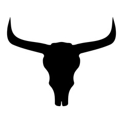 Bull skull head silhouette. Western animal horns. Vector isolated on white.