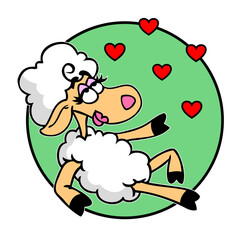 Sheep lies on the grass and dreams of love