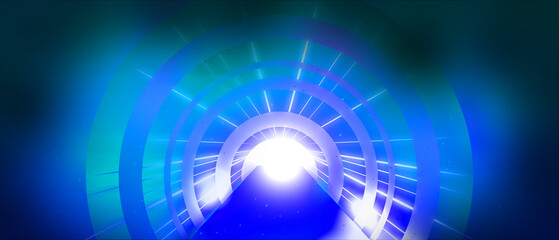 Abstract tunnel, corridor with rays of light and new highlights