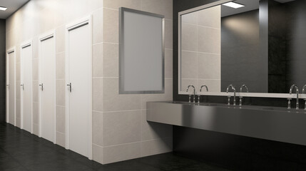 Scandinavian bathroom, classic  vintage interior design. 3D rendering.. Mockup.   Empty paintings
