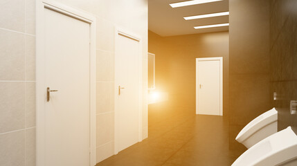Scandinavian bathroom, classic  vintage interior design. 3D rendering.. Sunset.