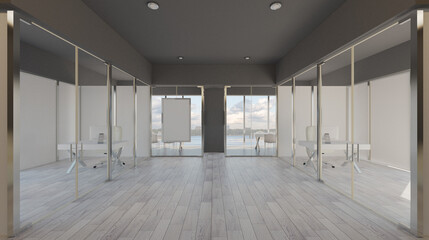 Mockup.   Empty paintings. Modern office Cabinet.  3D rendering.   Meeting room