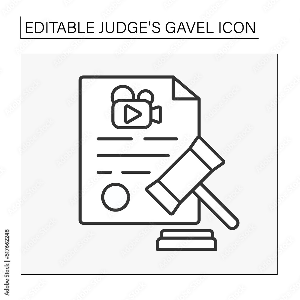 Poster document line icon. court. punishment for illegal filmmaking. cinematography. judge decision. judge 