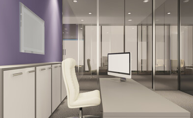 Modern office Cabinet.  3D rendering.   Meeting room. Mockup.   Empty paintings