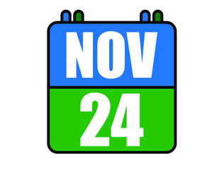 24 November calendar. Blue and green calendar page for November days. Vector isolated on white background.