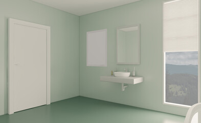 Naklejka na ściany i meble Mockup. Empty paintings. Bathroom interior bathtub. 3D rendering.