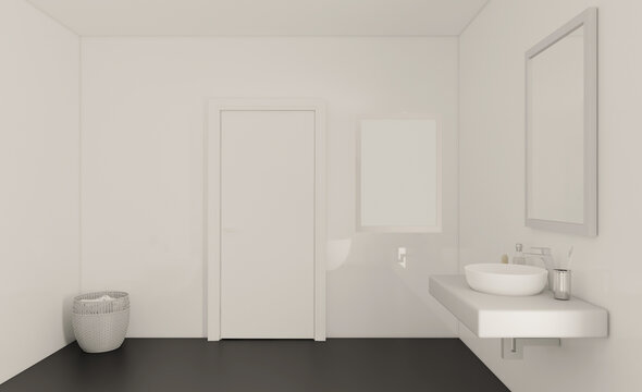 Mockup.   Empty paintings. Scandinavian bathroom, classic  vintage interior design. 3D rendering.