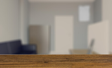 Open space office interior with like conference room. Mockup. 3D. Background with empty wooden table. Flooring.