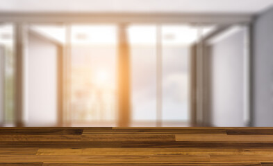 Modern meeting room. 3D rendering.. Sunset.. empty  room.. Background with empty wooden table. Flooring.
