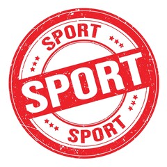 SPORT text written on red round stamp sign